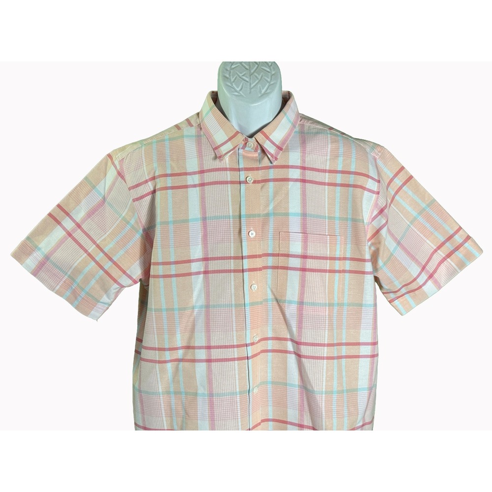 Cabin Creek Plaid Button Up Shirt Womens 16 Orange Pink Pastel Wrinkle Free - Picture 2 of 4